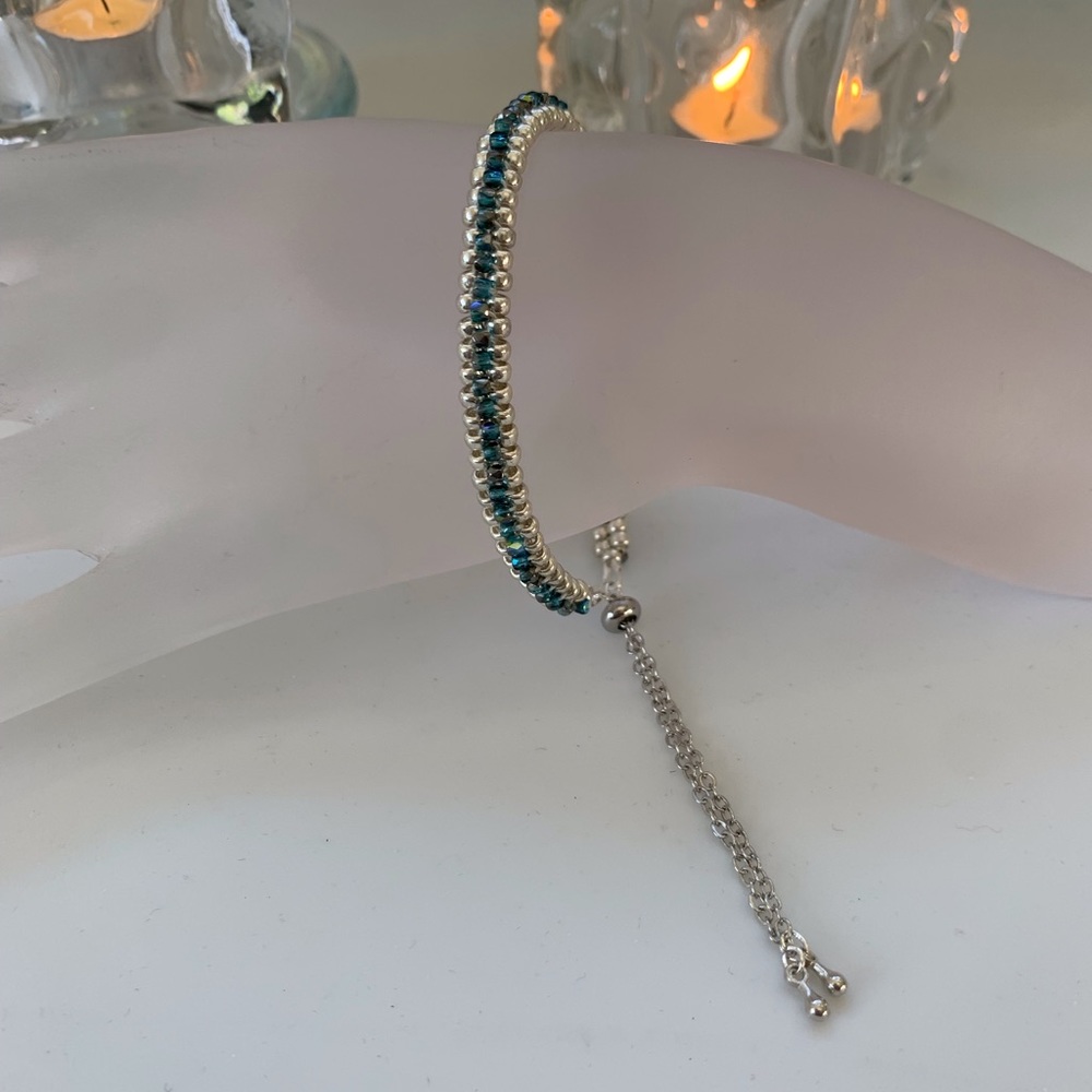 Handmade Tennis Bracelet Silver and Aqua Blue